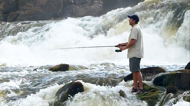 生物学者が急流の滝で巨大魚釣りに挑戦 10分以上の格闘の末に捕獲したのは 無料動画gyao